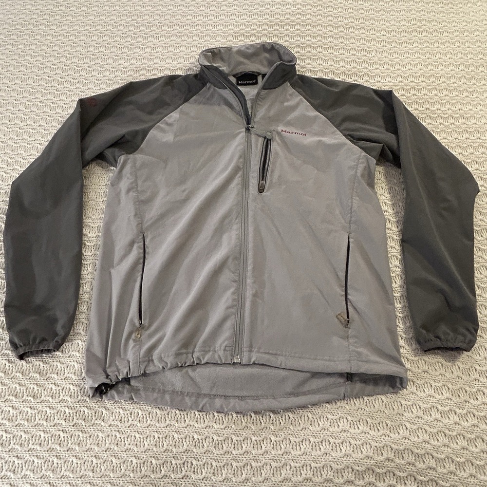 Marmot Mens Jacket Medium Gray Soft Shell Zipper Pockets Outdoor Hiking